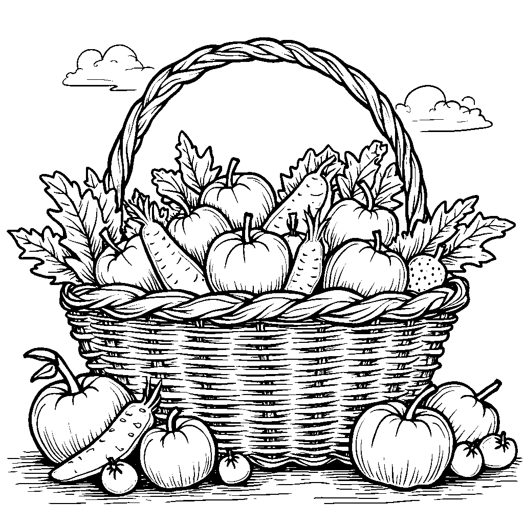 A basket overflowing with freshly picked fruits and veggies