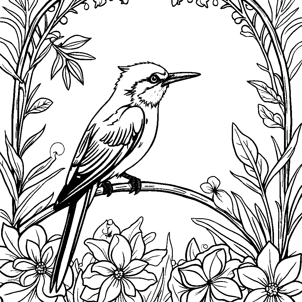 A bright blue bird perched on a garden trellis