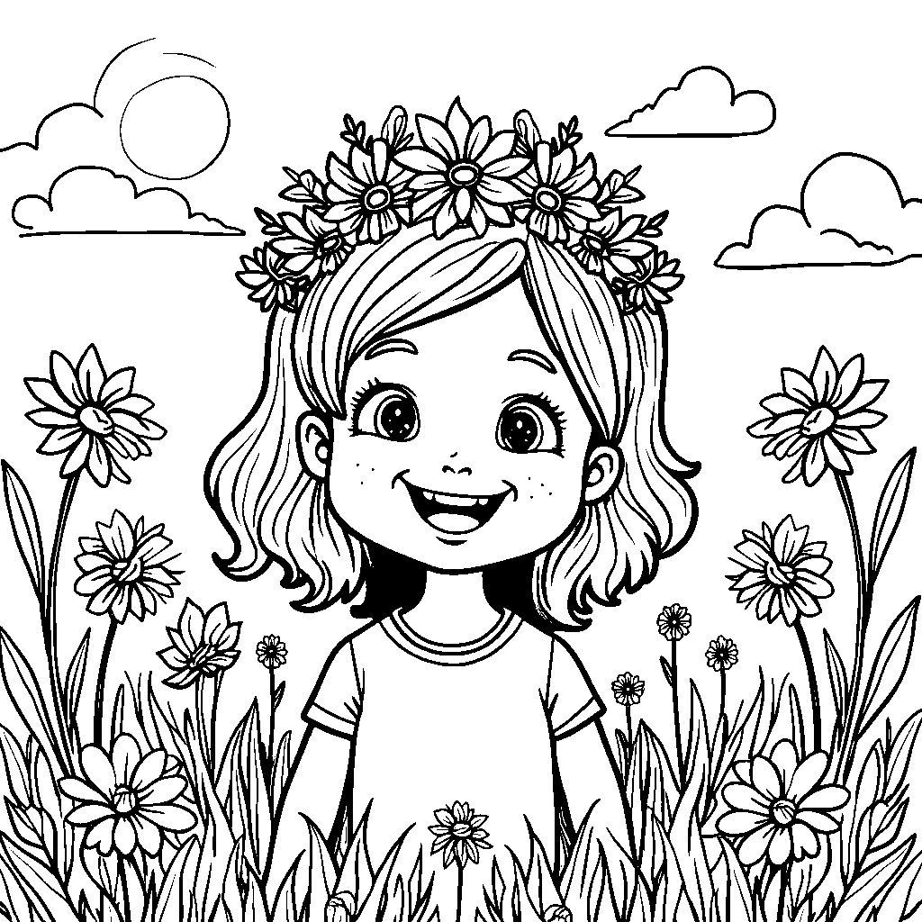 A flower crown worn by a happy child in the garden