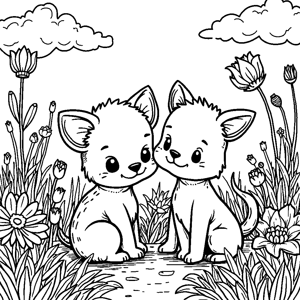 A garden filled with cute, cuddly animals playing