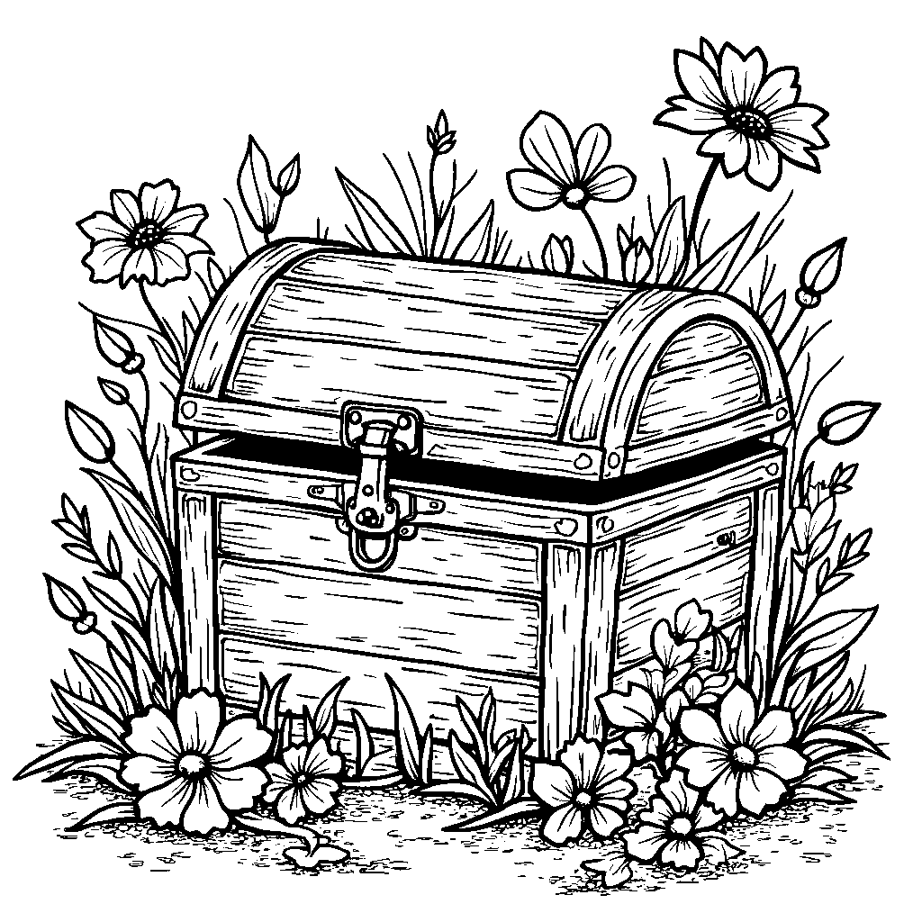 A hidden treasure chest buried among the flowers