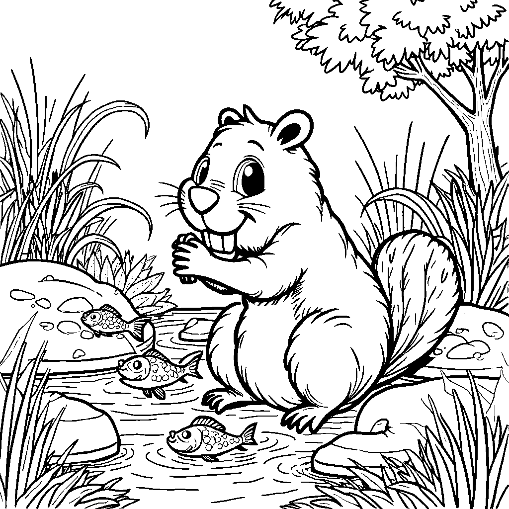 A busy beaver building a dam in Banban's garden pond