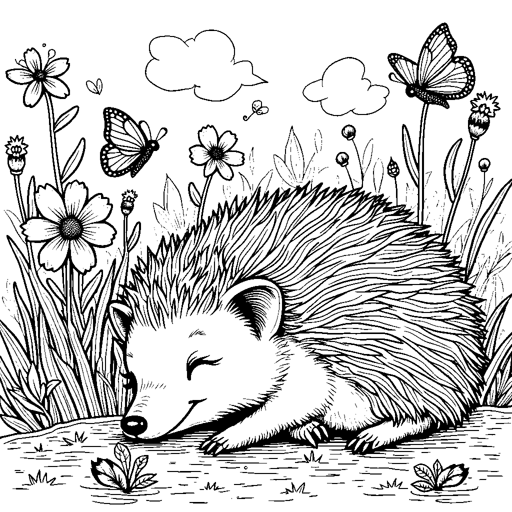 A happy hedgehog taking a nap in Banban's garden