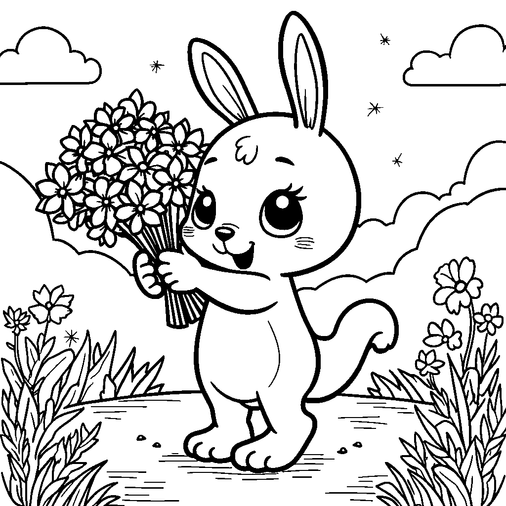 Banban holding a bouquet of fresh-picked flowers