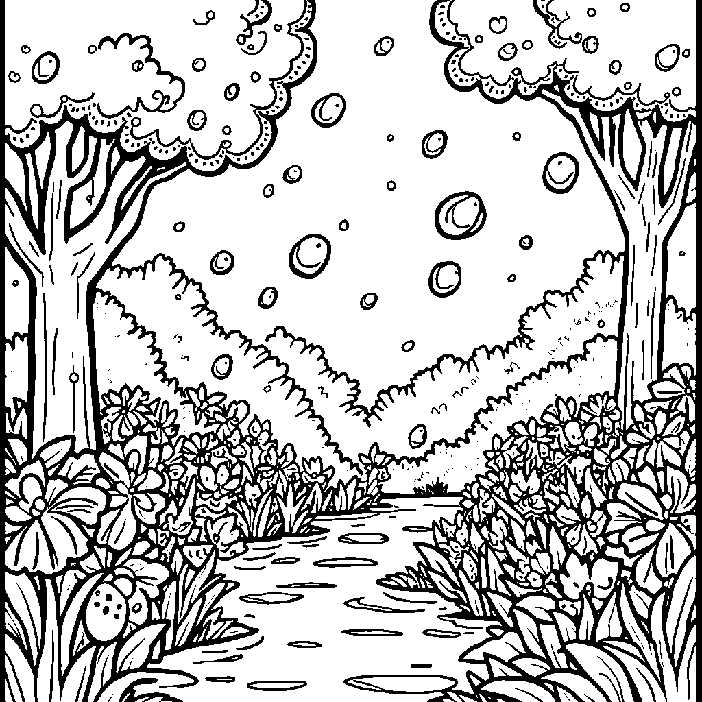 Banban's garden filled with bubbles floating gently through the air