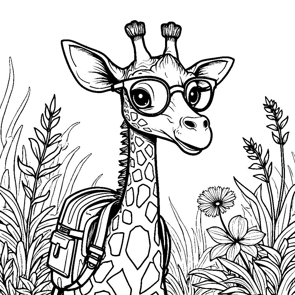 Giraffe as a botanist, studying exotic plants