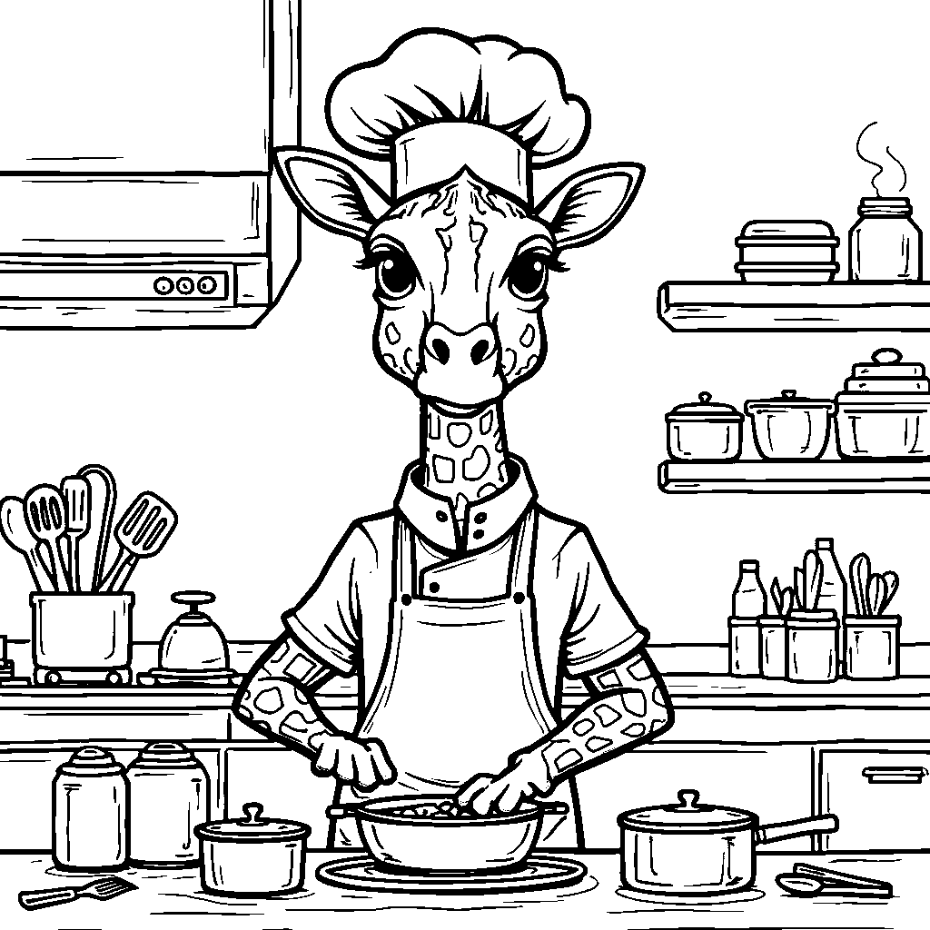 Giraffe as a master chef, whipping up a tasty meal