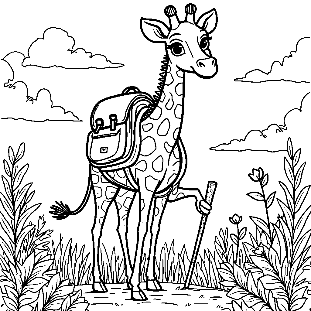 Giraffe going on a nature walk, observing the environment