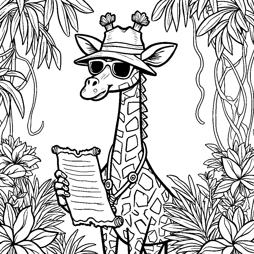 Giraffe going on a treasure hunt in the jungle