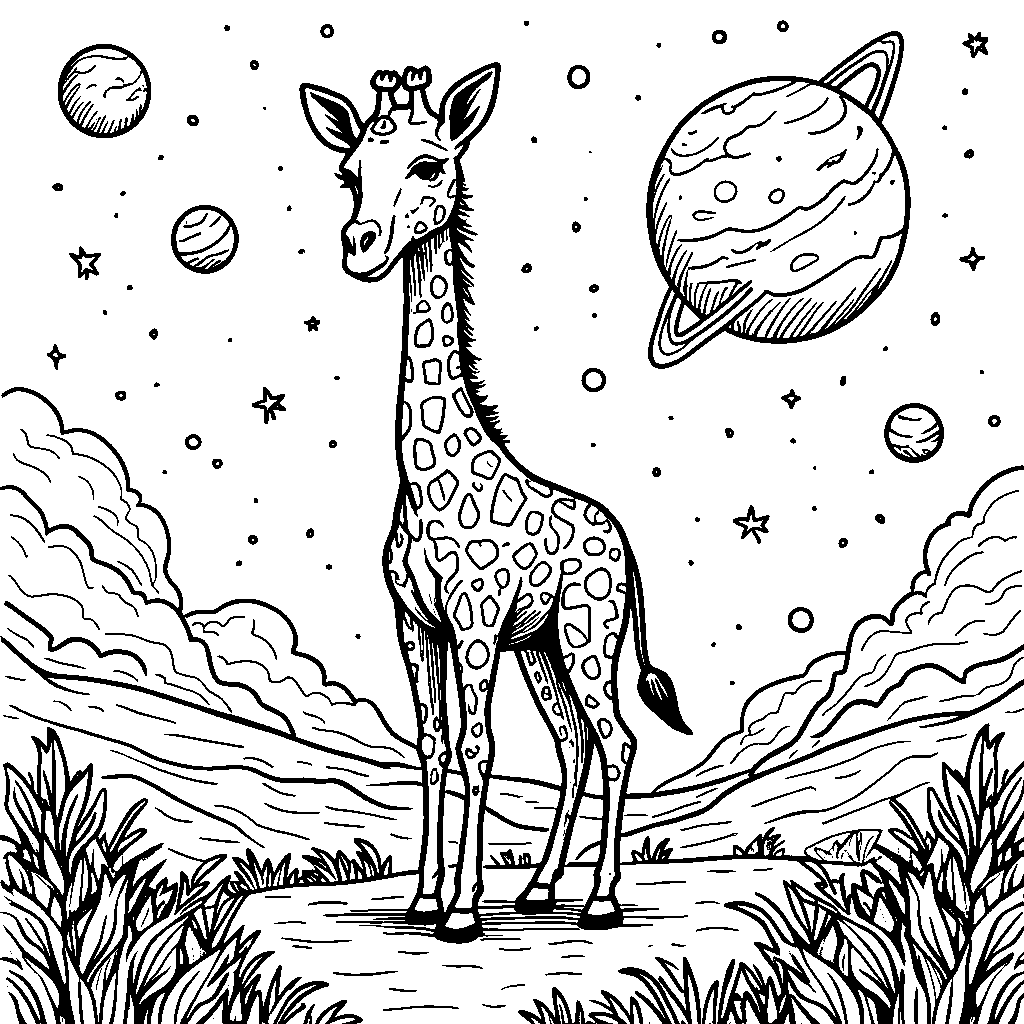 Giraffe in a spaceship, exploring the galaxy