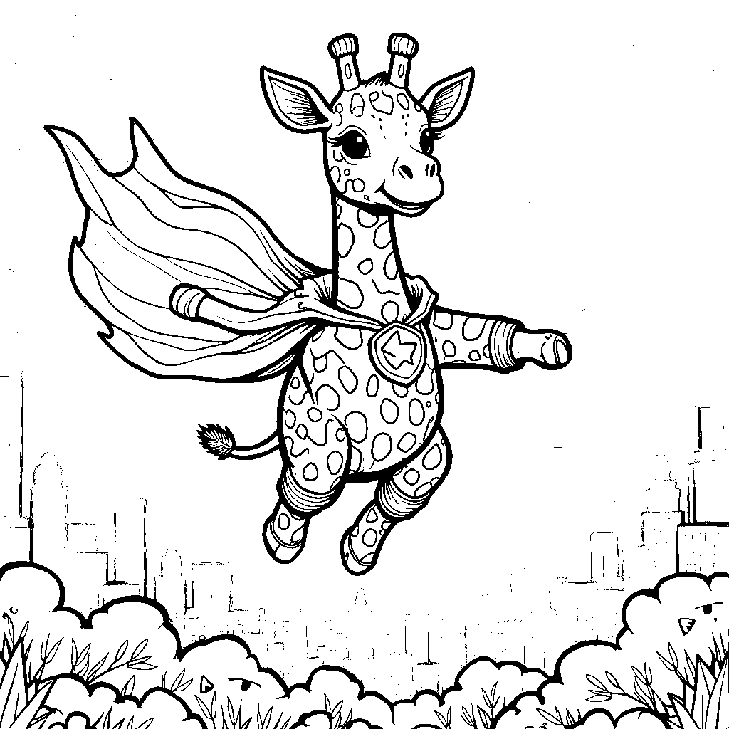 Giraffe in a superhero cape, saving the day