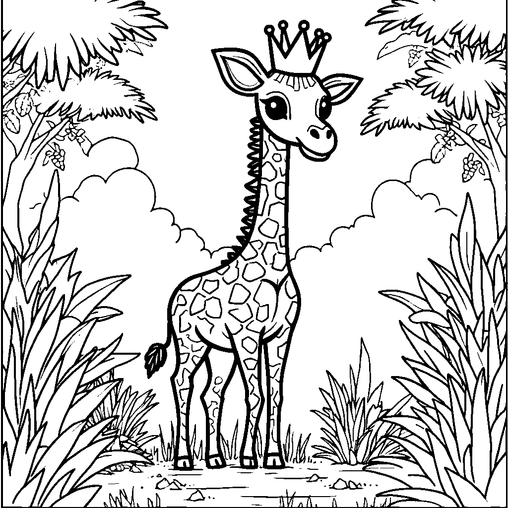 Giraffe wearing a crown, being the king of the jungle