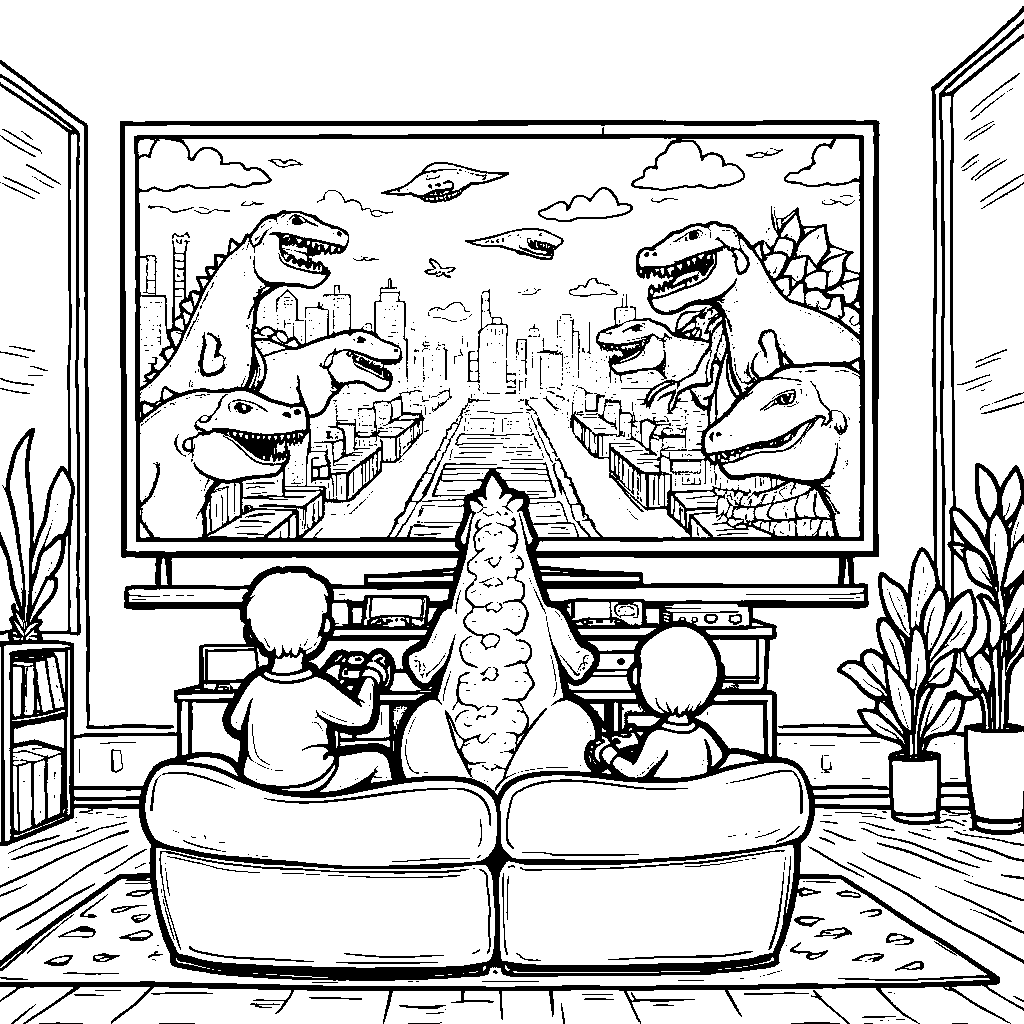 Godzilla playing video games with friends