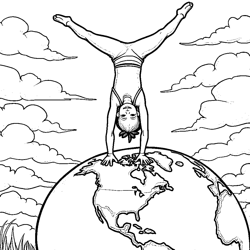 Gymnast doing a handstand on a giant globe