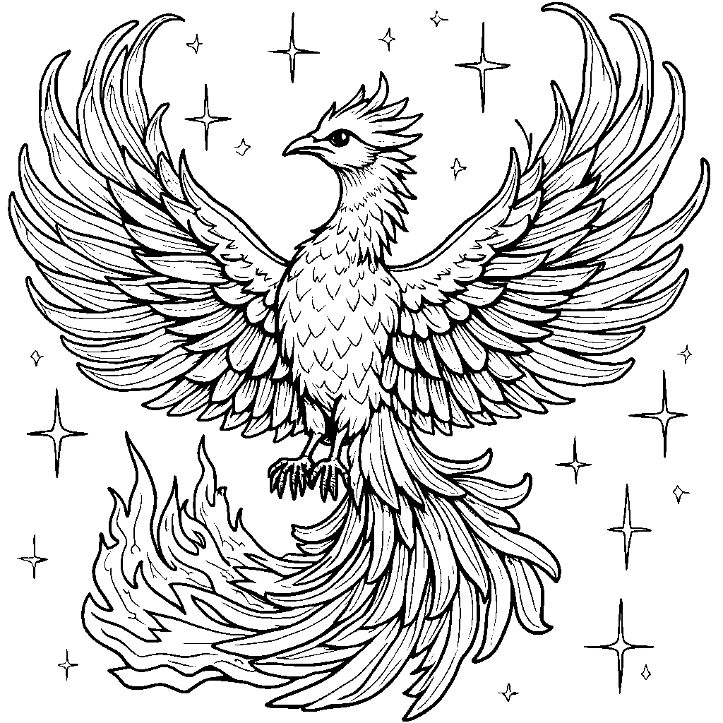 A fantastical phoenix with wings and flames