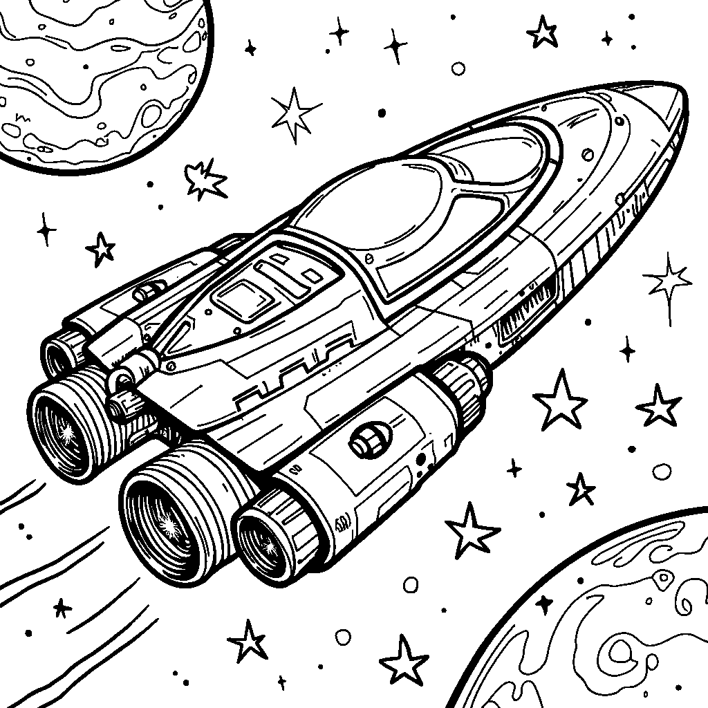 A futuristic spaceship with engines and a cockpit