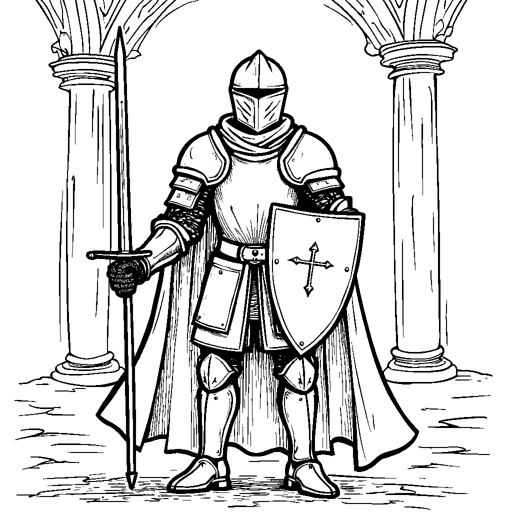 A medieval knight with armor and a sword