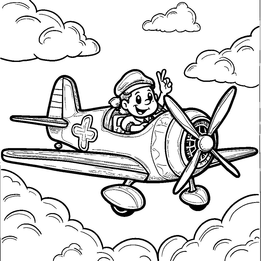 A vintage-style airplane with propellers and a pilot