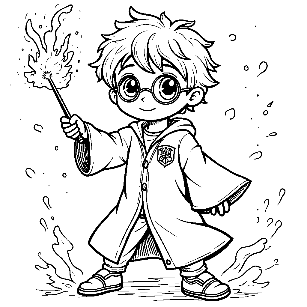 A Hogwarts student casting a spell with a wand