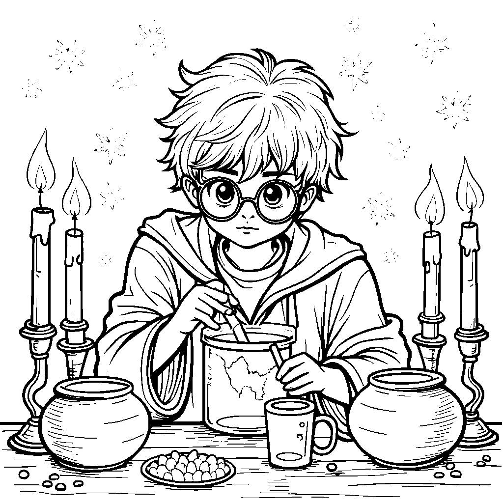 A Hogwarts student creating a magical potion