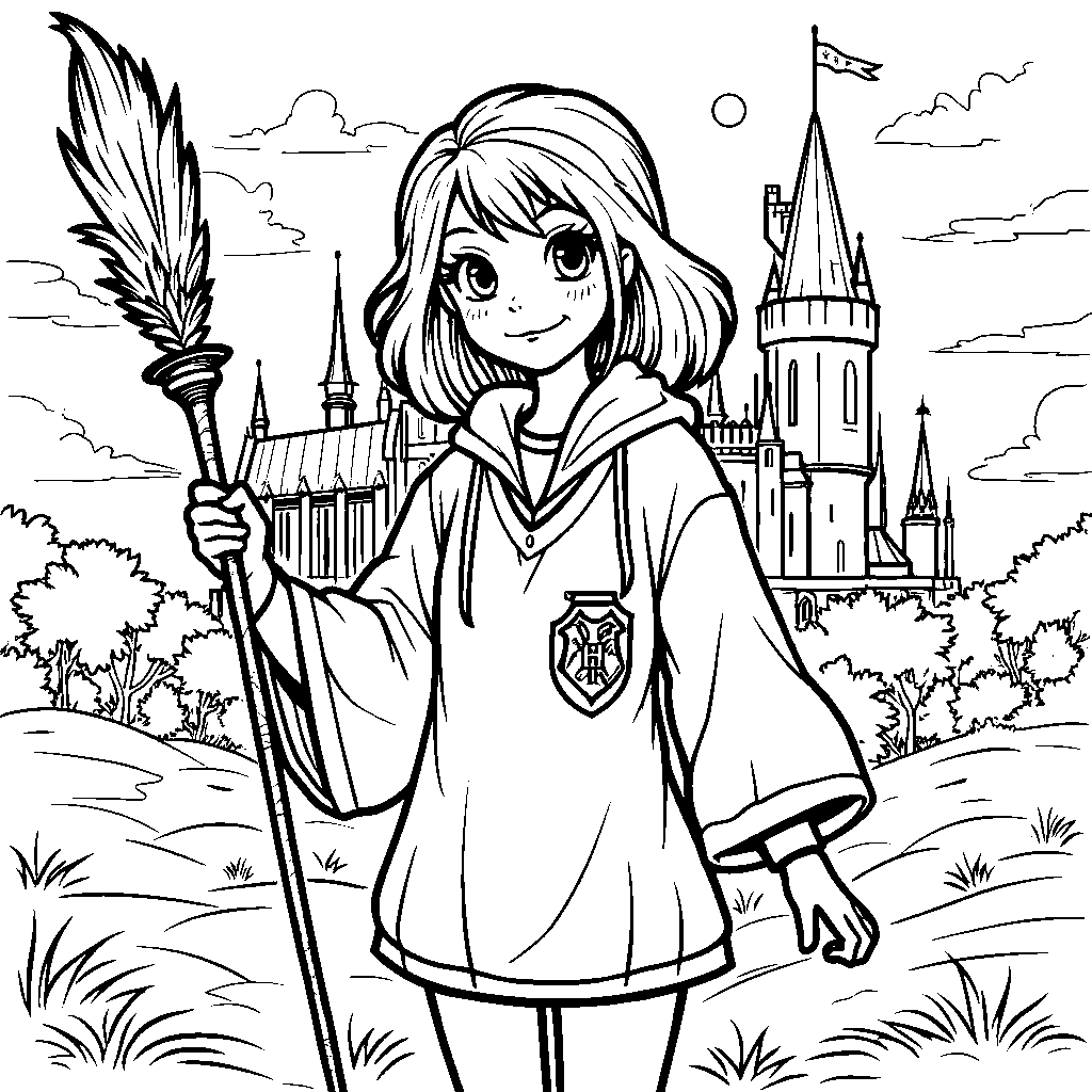 A Hogwarts student wearing a Quidditch team uniform