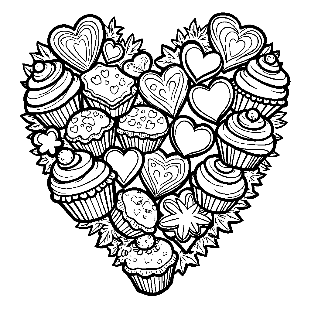 A Heart Made Out of Candy and Cupcakes