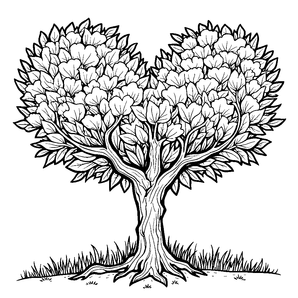 A Heart-Shaped Tree with Branches and Leaves