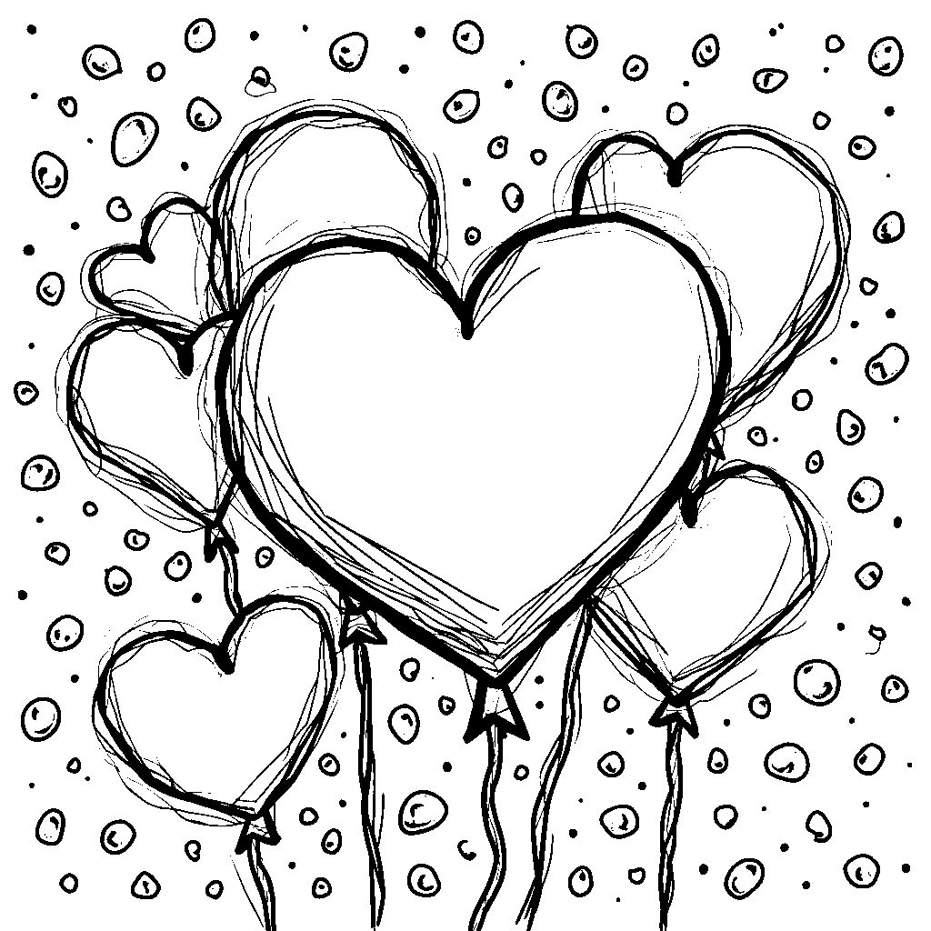 A Heart Surrounded by Confetti and Balloons