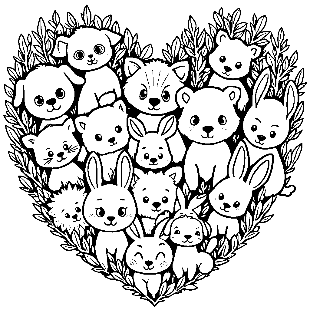 A Heart Surrounded by Cute Animals