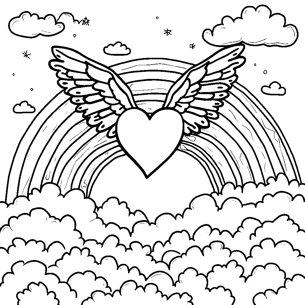 A Heart with Wings Flying Over a Rainbow