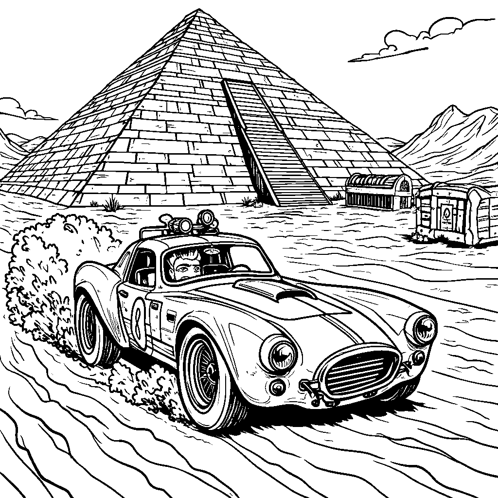 A Hot Wheels car on a treasure hunt in an Egyptian pyramid