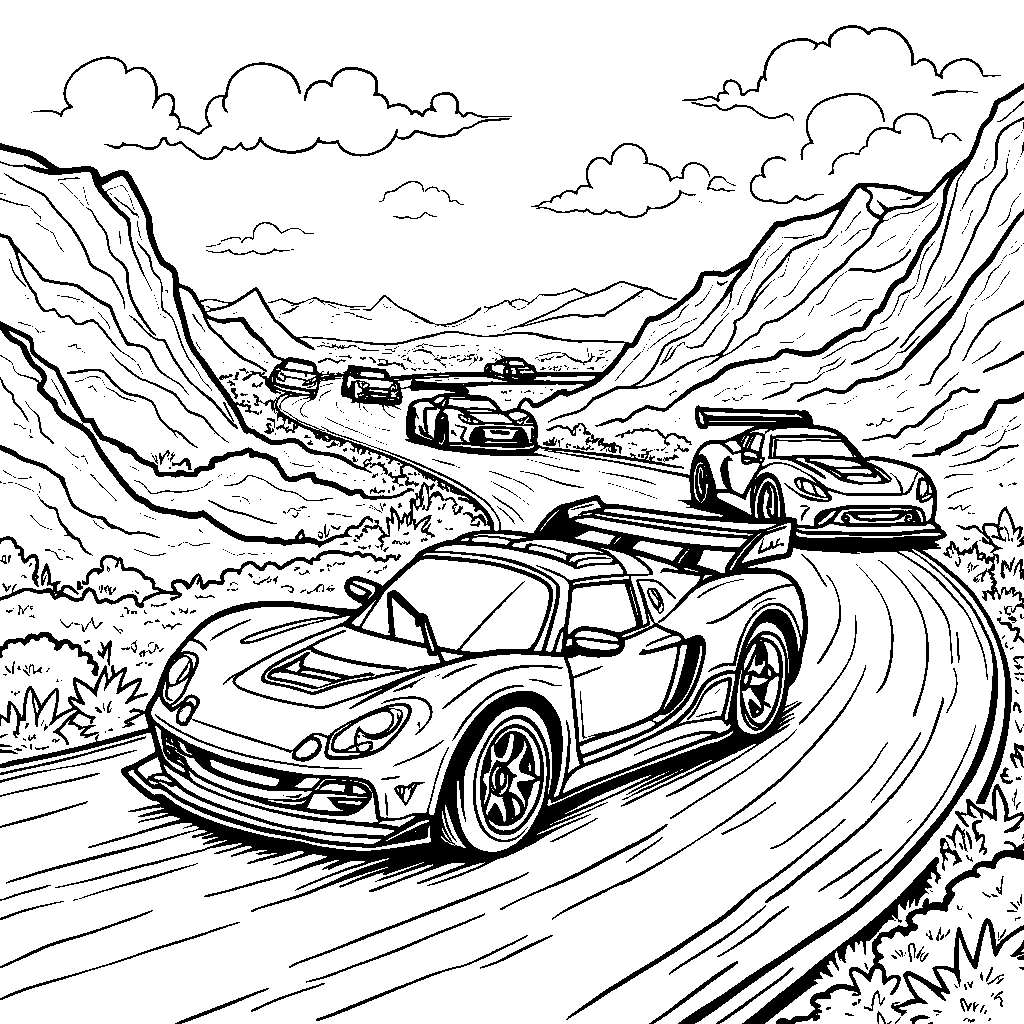 Hot Wheels car racing on a winding road