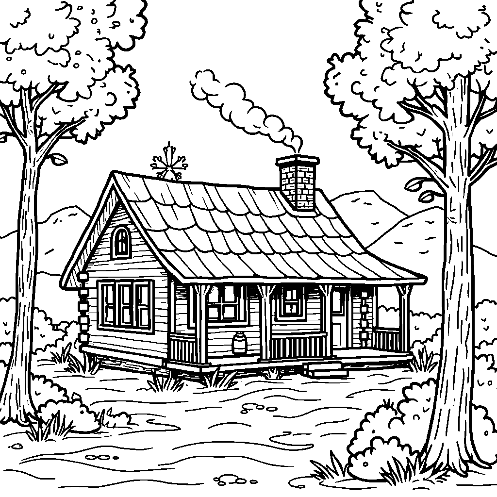 A cozy cabin in the woods with a chimney