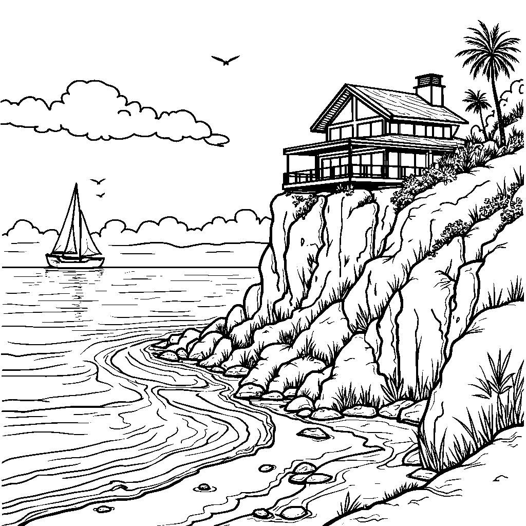 A house on a cliff overlooking the ocean