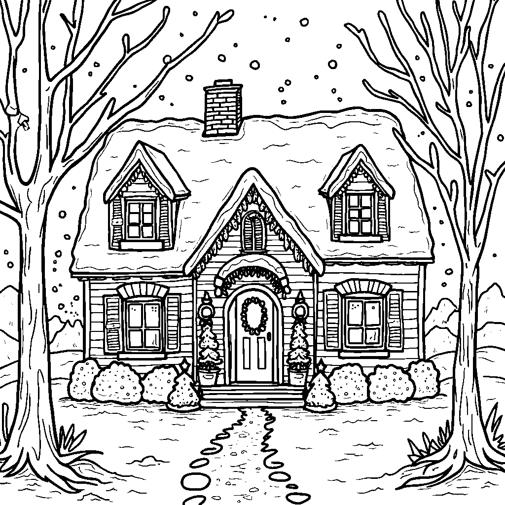 A house with a big holiday celebration and decorations