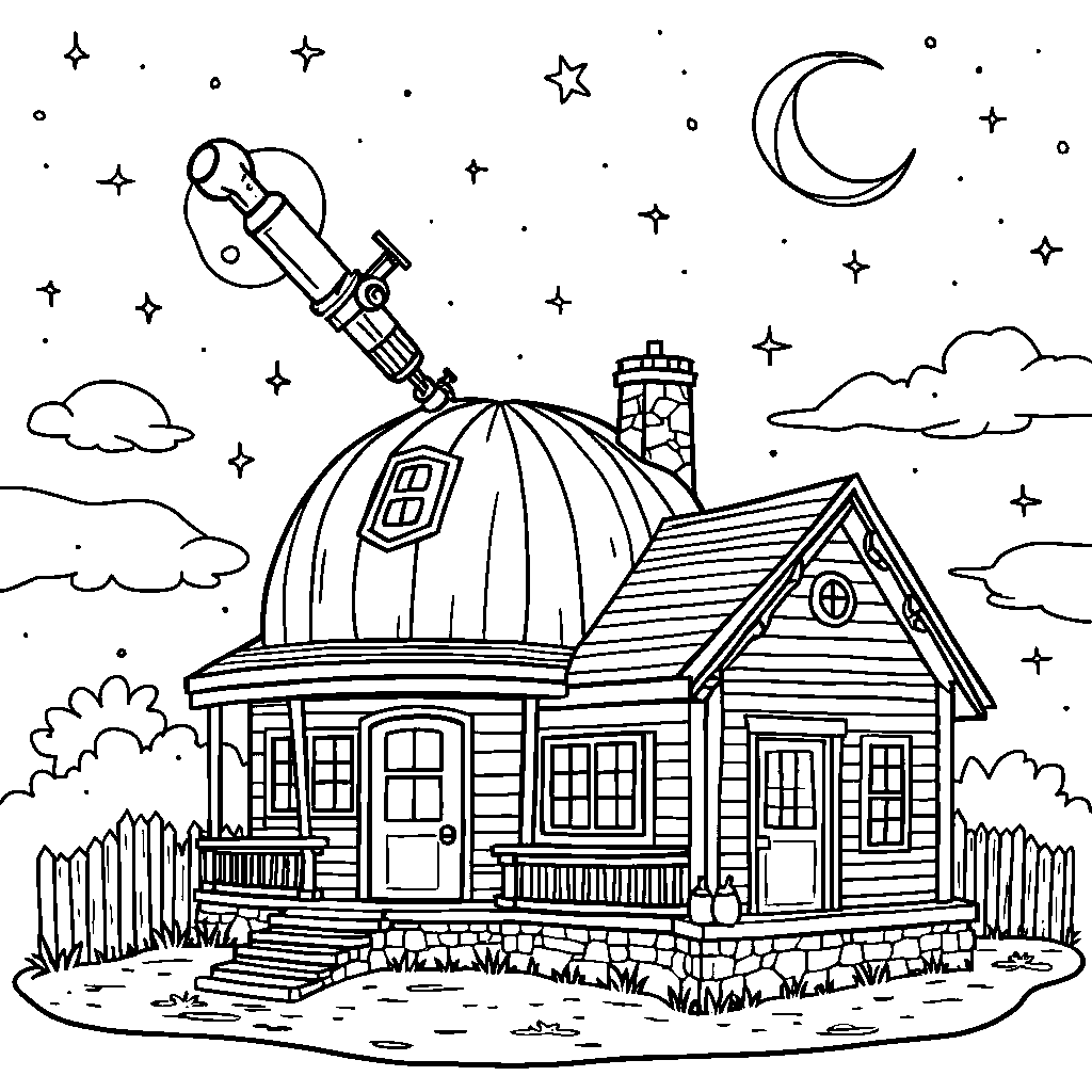 A house with a big observatory and telescope