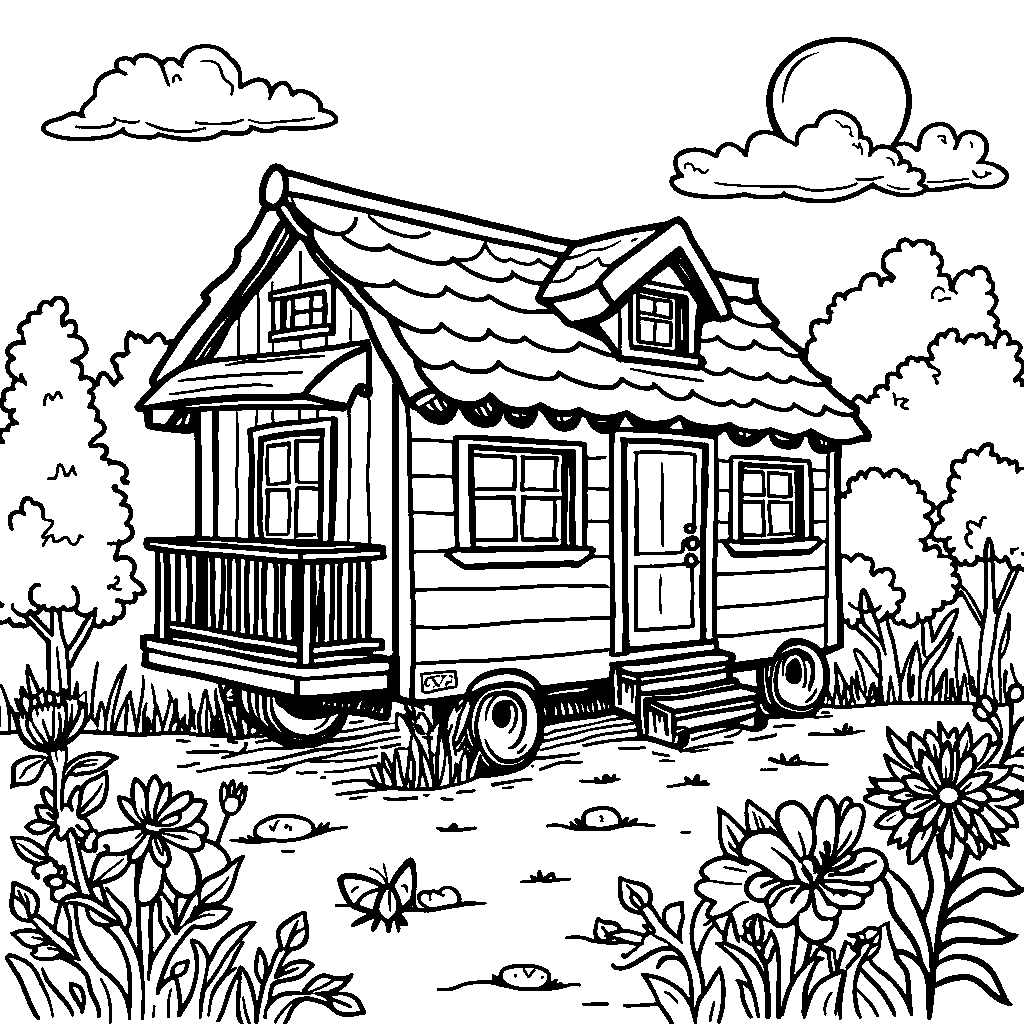 A tiny house on wheels with a garden