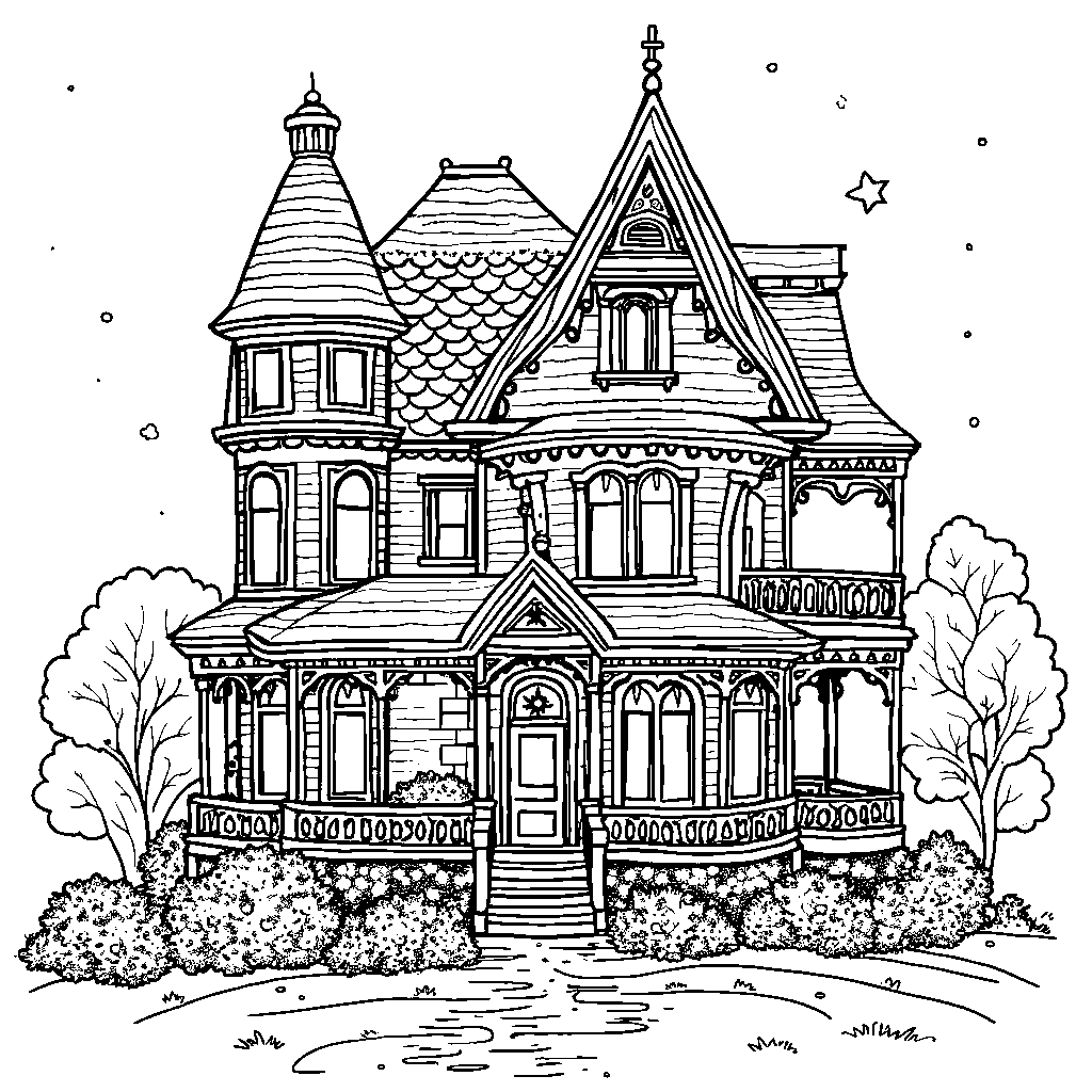 A Victorian house with intricate details and flowers