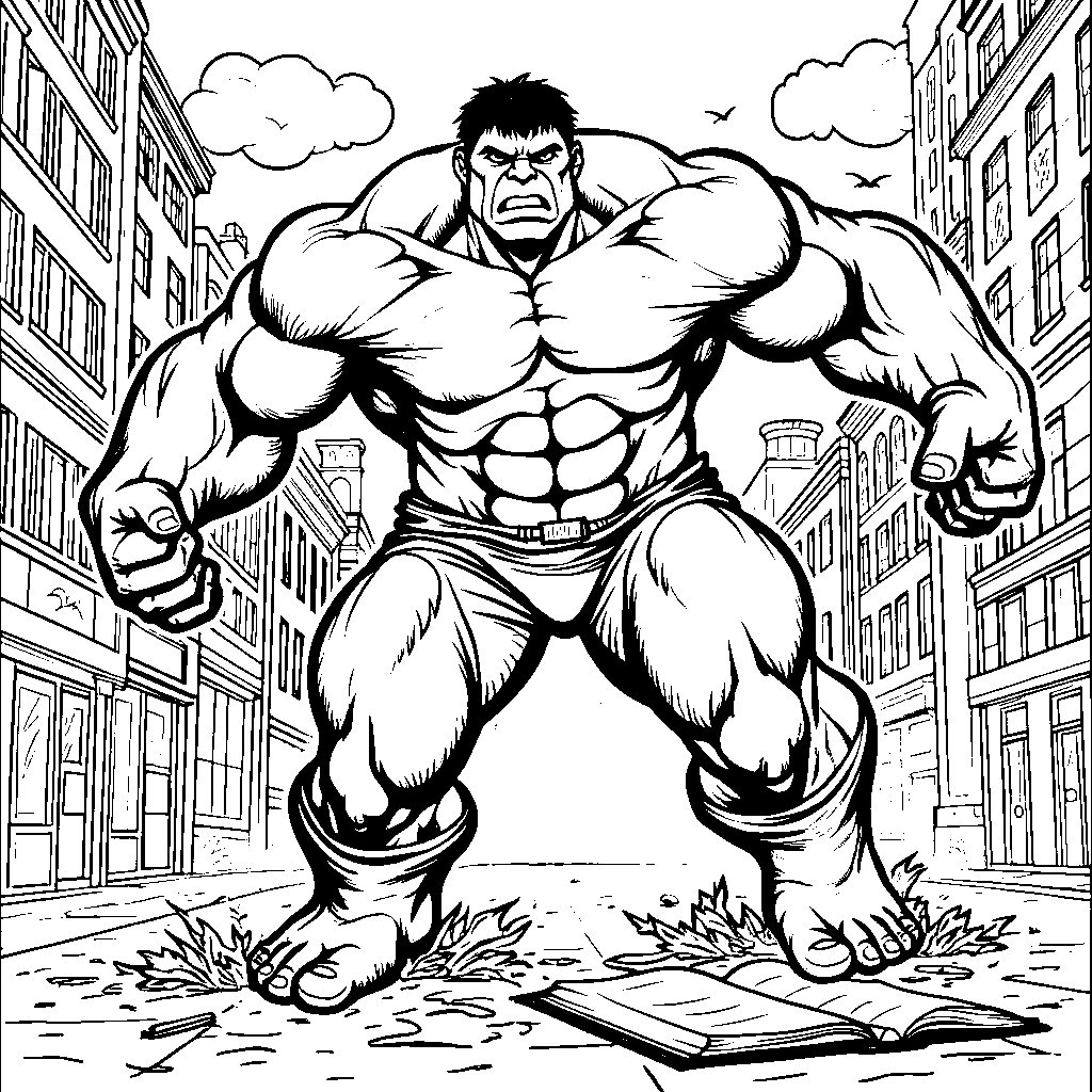 Hulk breaking out of a giant coloring book