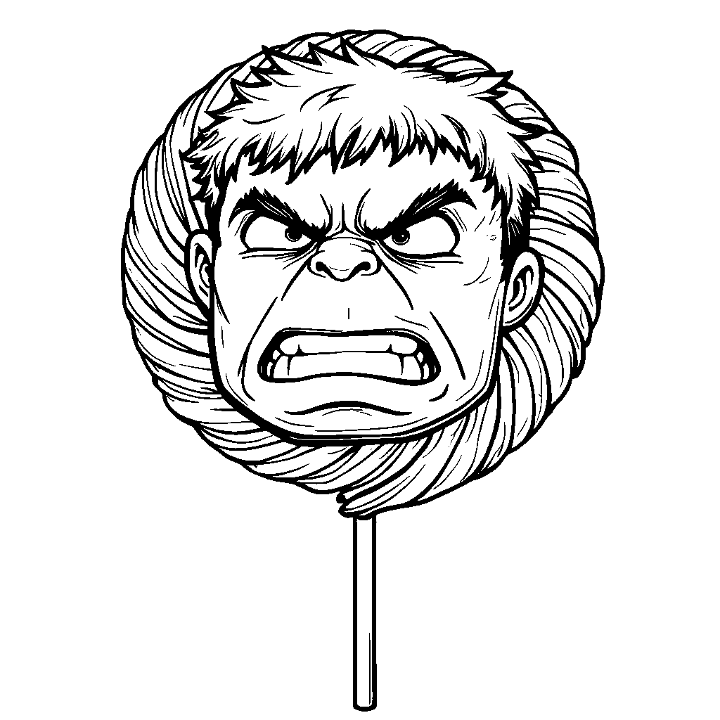 Hulk's face on a giant lollipop with colorful stripes