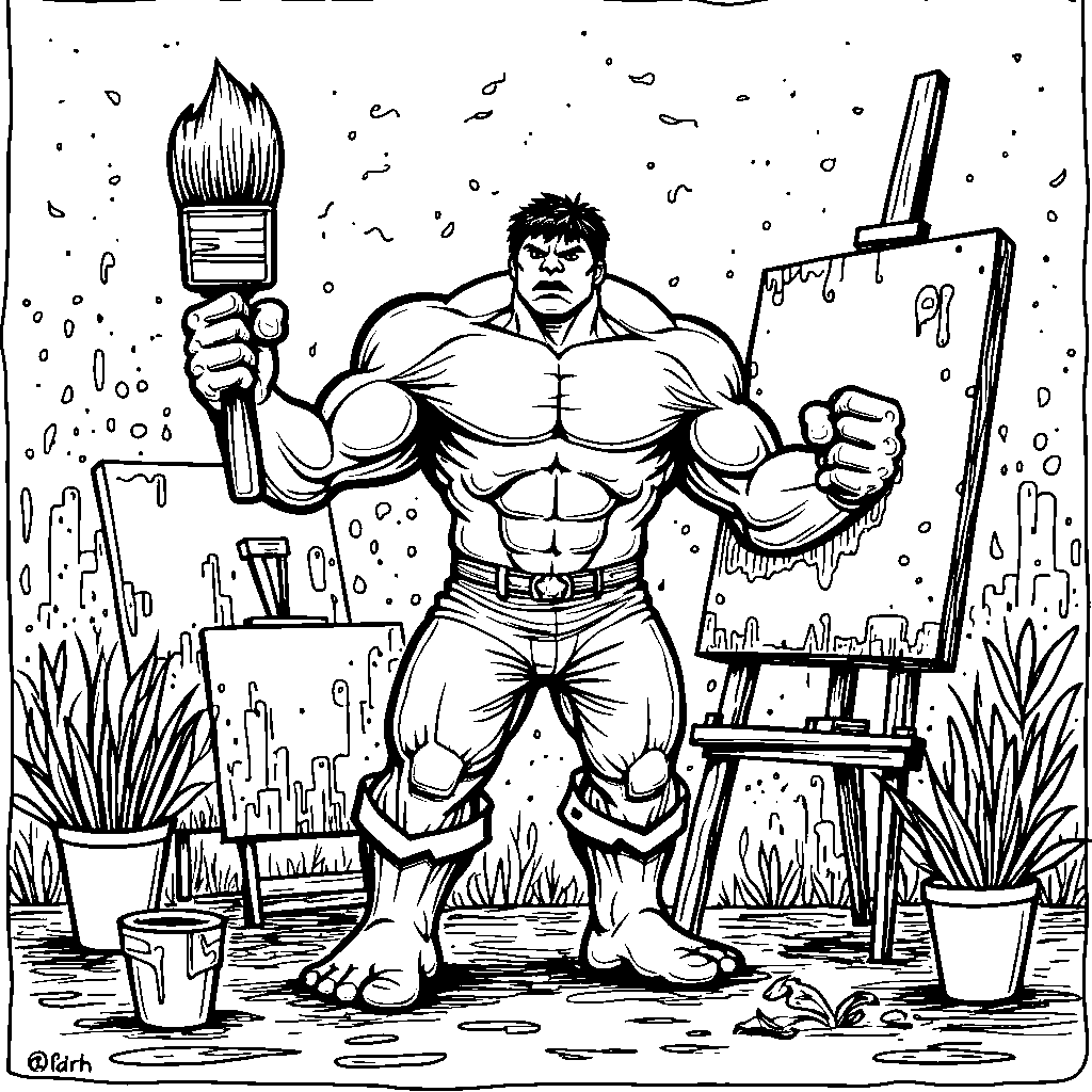 Hulk holding a paintbrush as big as a tree