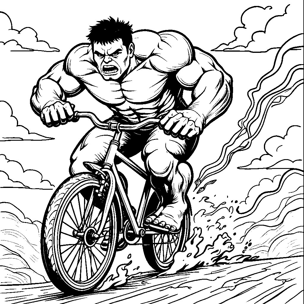 Hulk riding a bike with colorful streamers