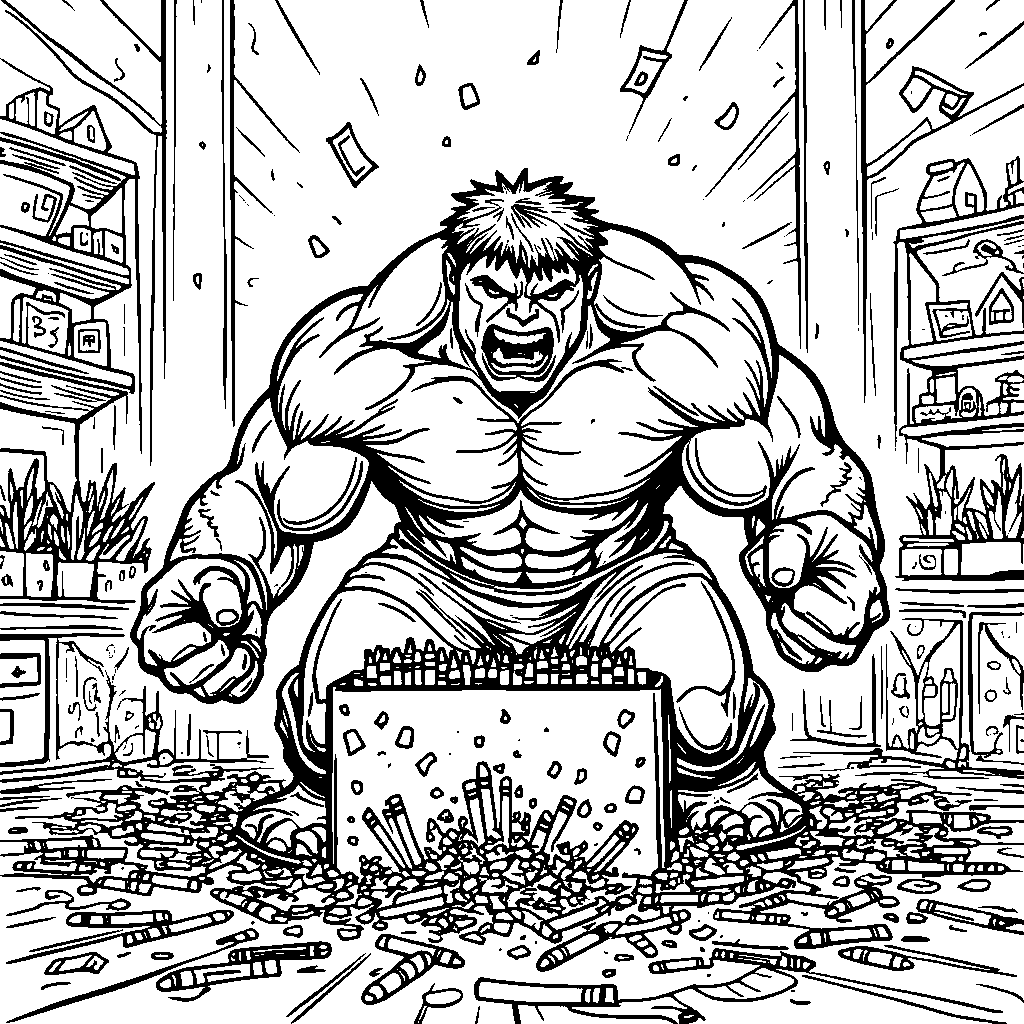 Hulk smashing a box of crayons