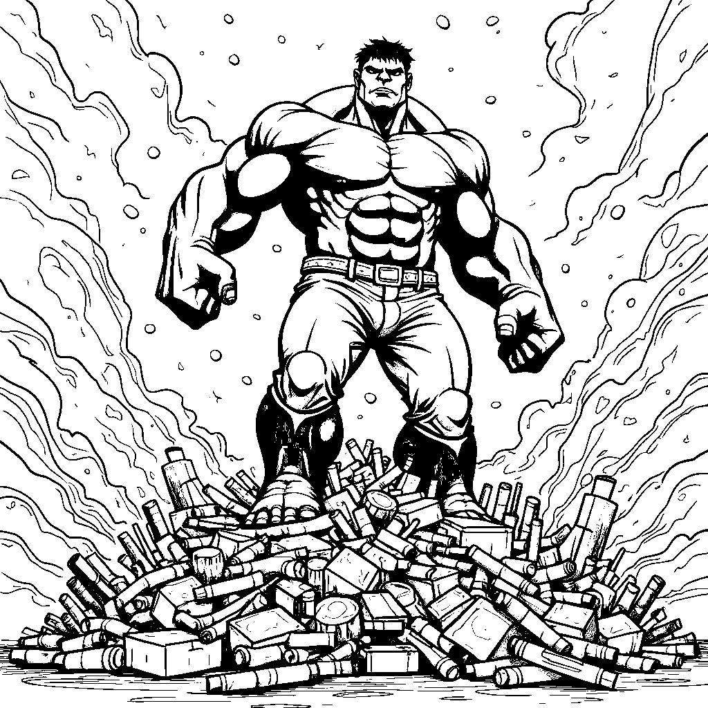 Hulk standing on a giant pile of colorful markers