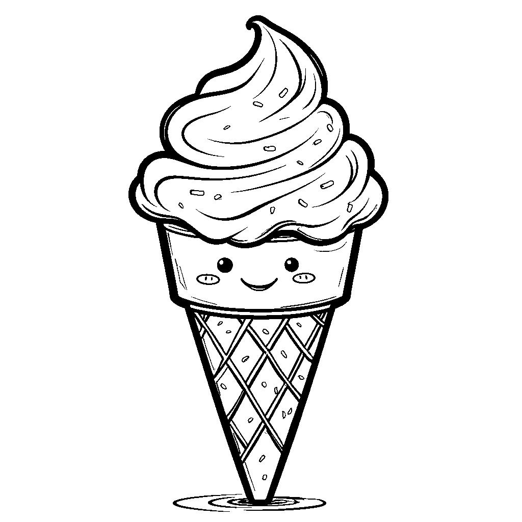 A cone with a single scoop of ice cream and a smile