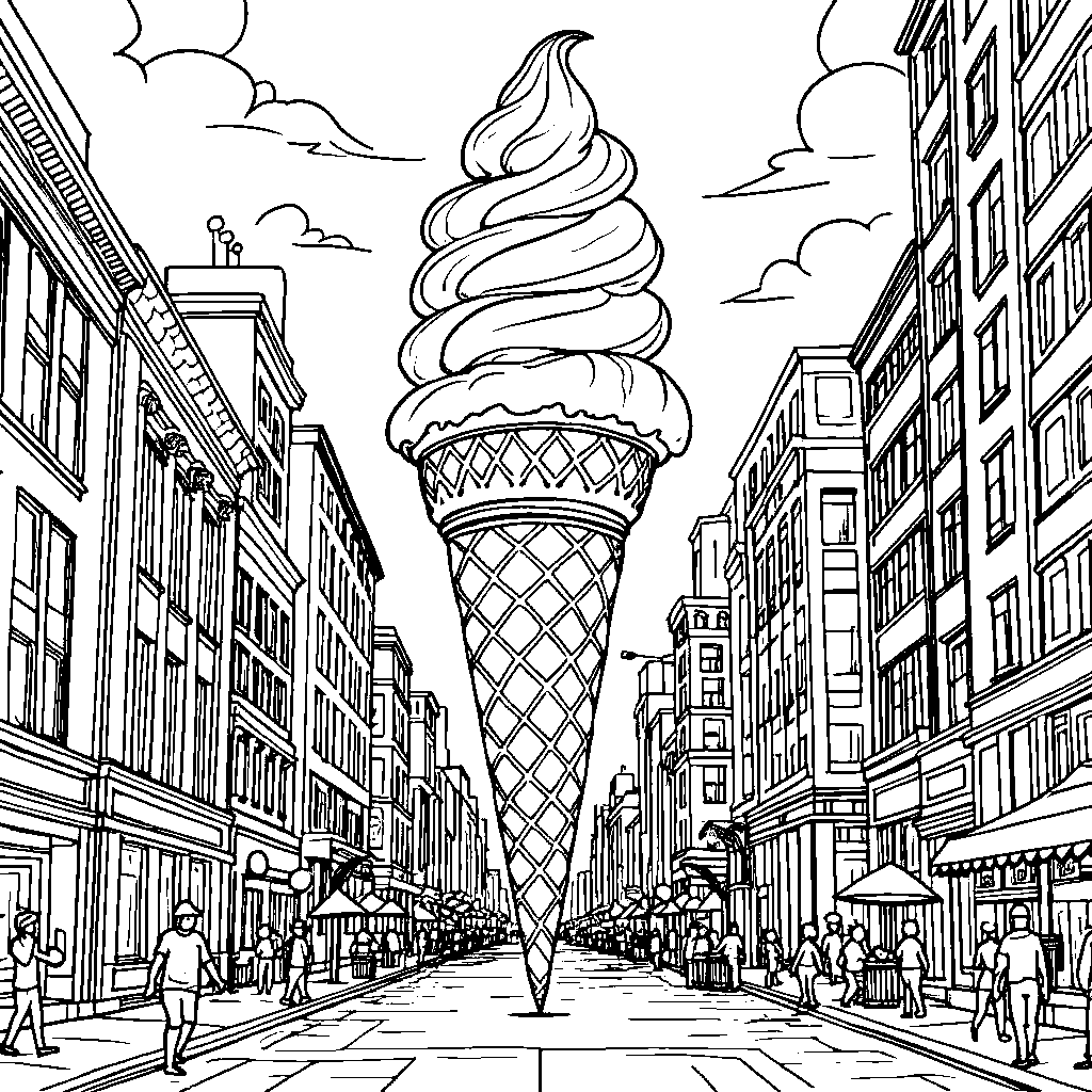 A giant ice cream cone in the middle of a city