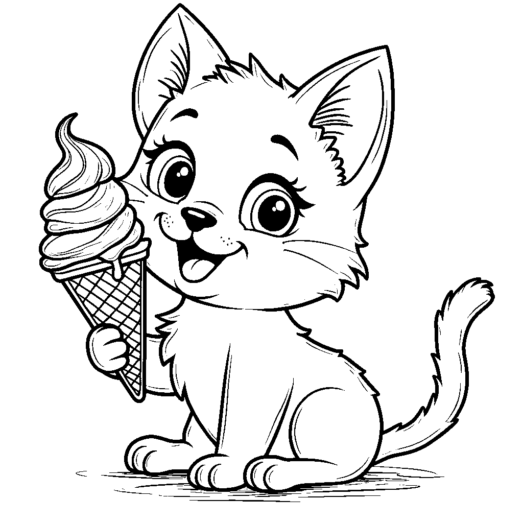 A happy cat licking an ice cream cone