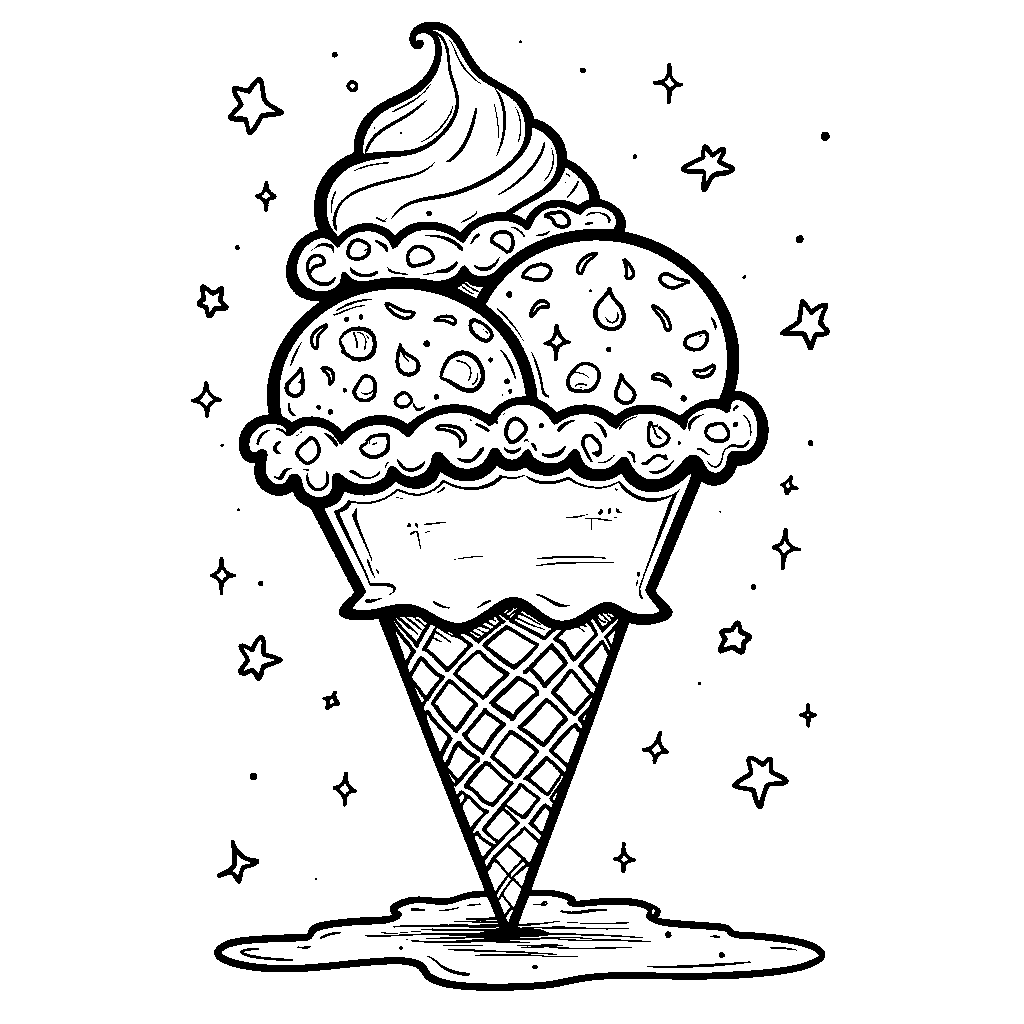 Cone with three scoops of different flavored ice cream