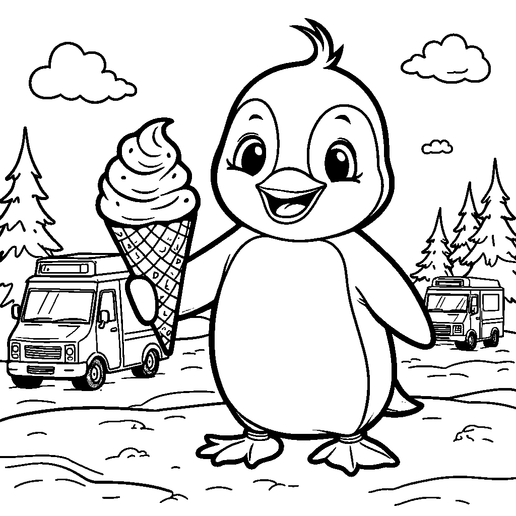 Cute penguin enjoying an ice cream cone