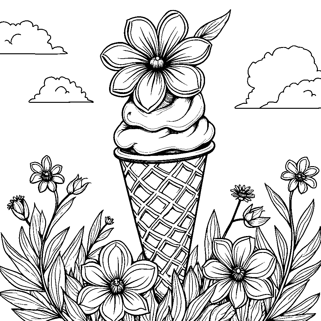 Ice cream cone with a flower on top